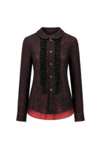 Sheer Floral Shirt with Ruffles, Round Collar and Lace