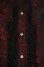 Sheer Floral Shirt with Ruffles, Round Collar and Lace