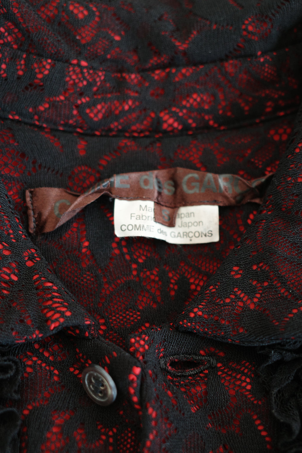 Sheer Floral Shirt with Ruffles, Round Collar and Lace