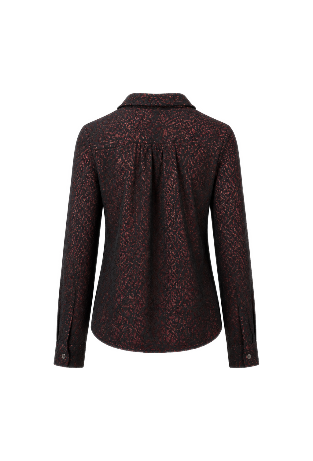 Sheer Floral Shirt with Ruffles, Round Collar and Lace