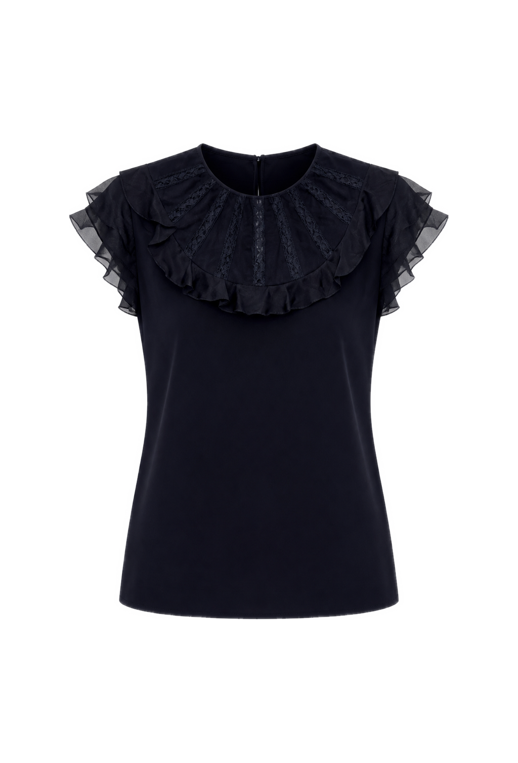 Silk Black Lace Blouse with Ruffled Sleeves