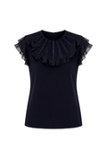 Silk Black Lace Blouse with Ruffled Sleeves