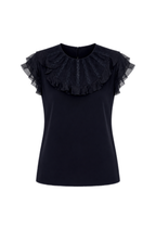 Silk Black Lace Blouse with Ruffled Sleeves