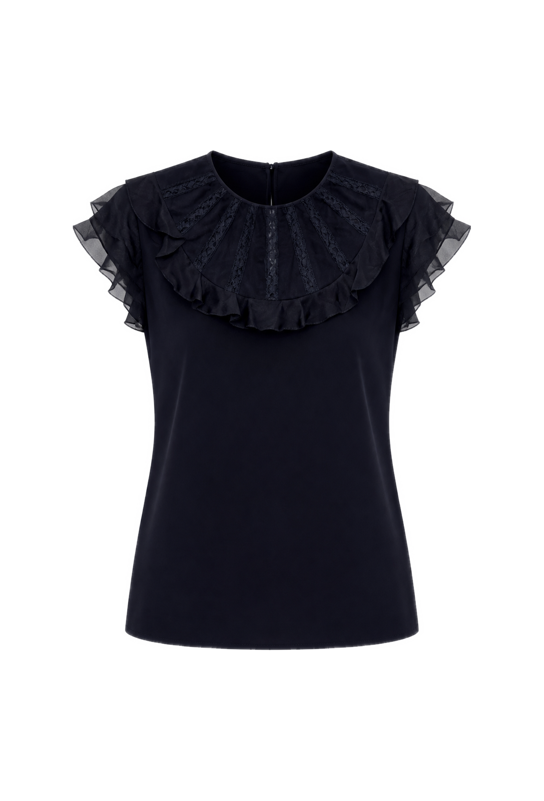 Silk Black Lace Blouse with Ruffled Sleeves