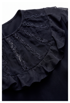 Silk Black Lace Blouse with Ruffled Sleeves