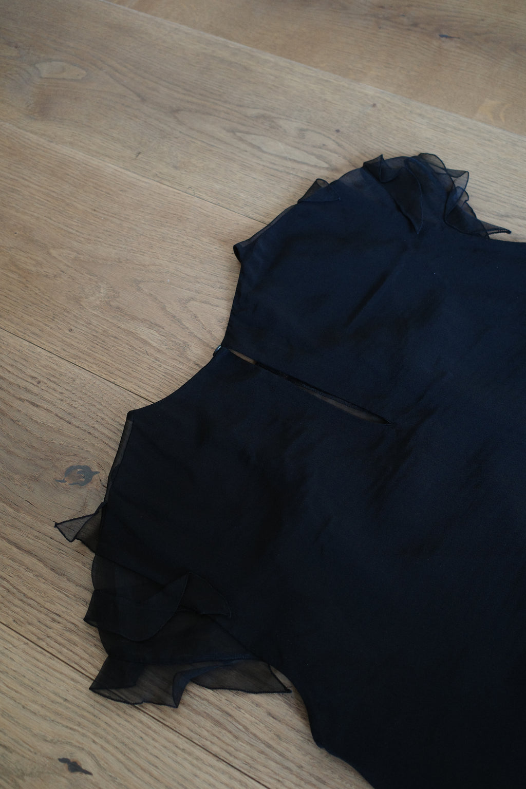 Silk Black Lace Blouse with Ruffled Sleeves