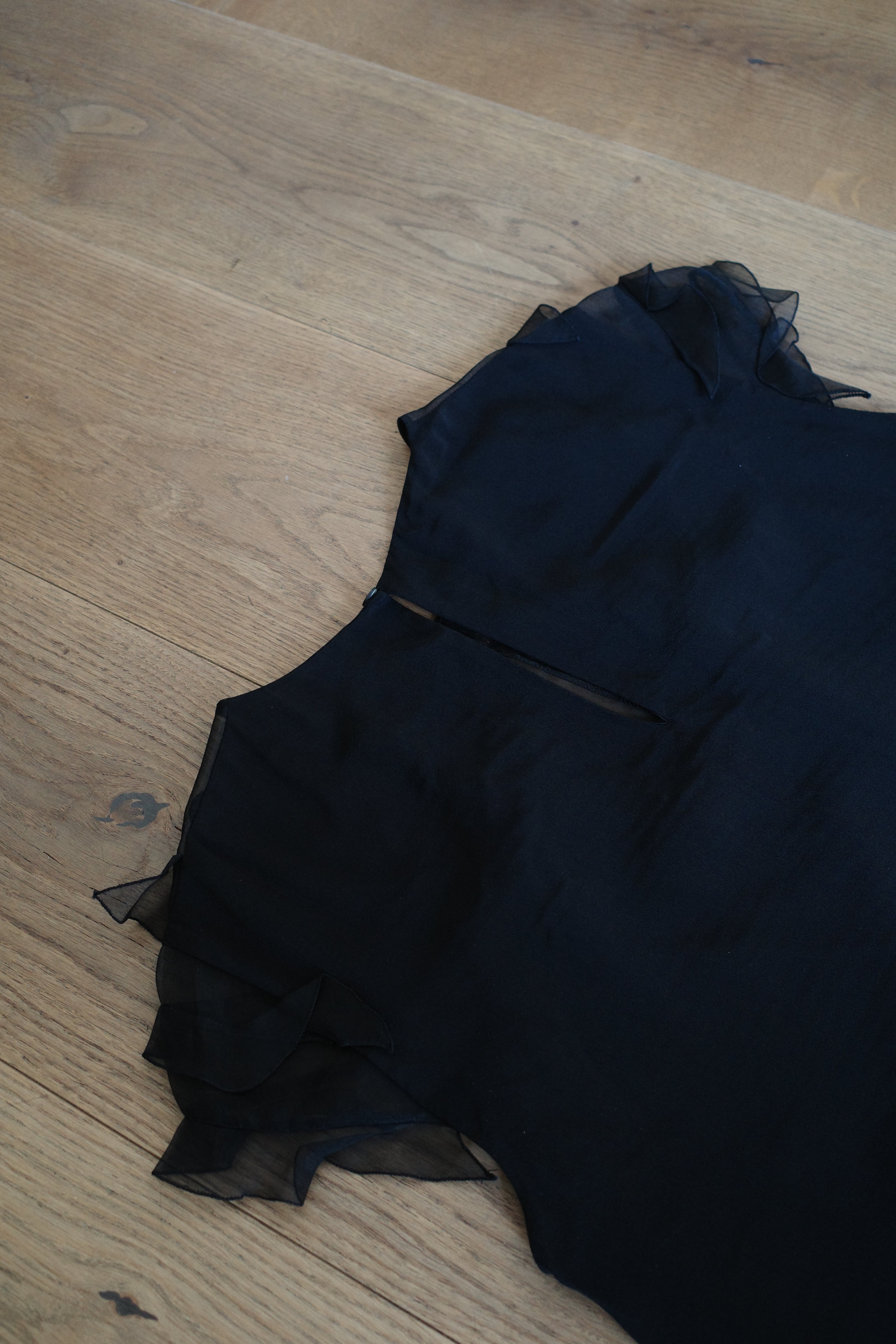 Silk Black Lace Blouse with Ruffled Sleeves
