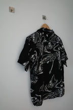 Skull and Musical Note Print Open-Collar Shirt
