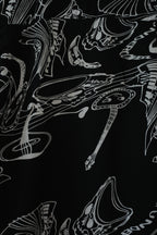 Skull and Musical Note Print Open-Collar Shirt