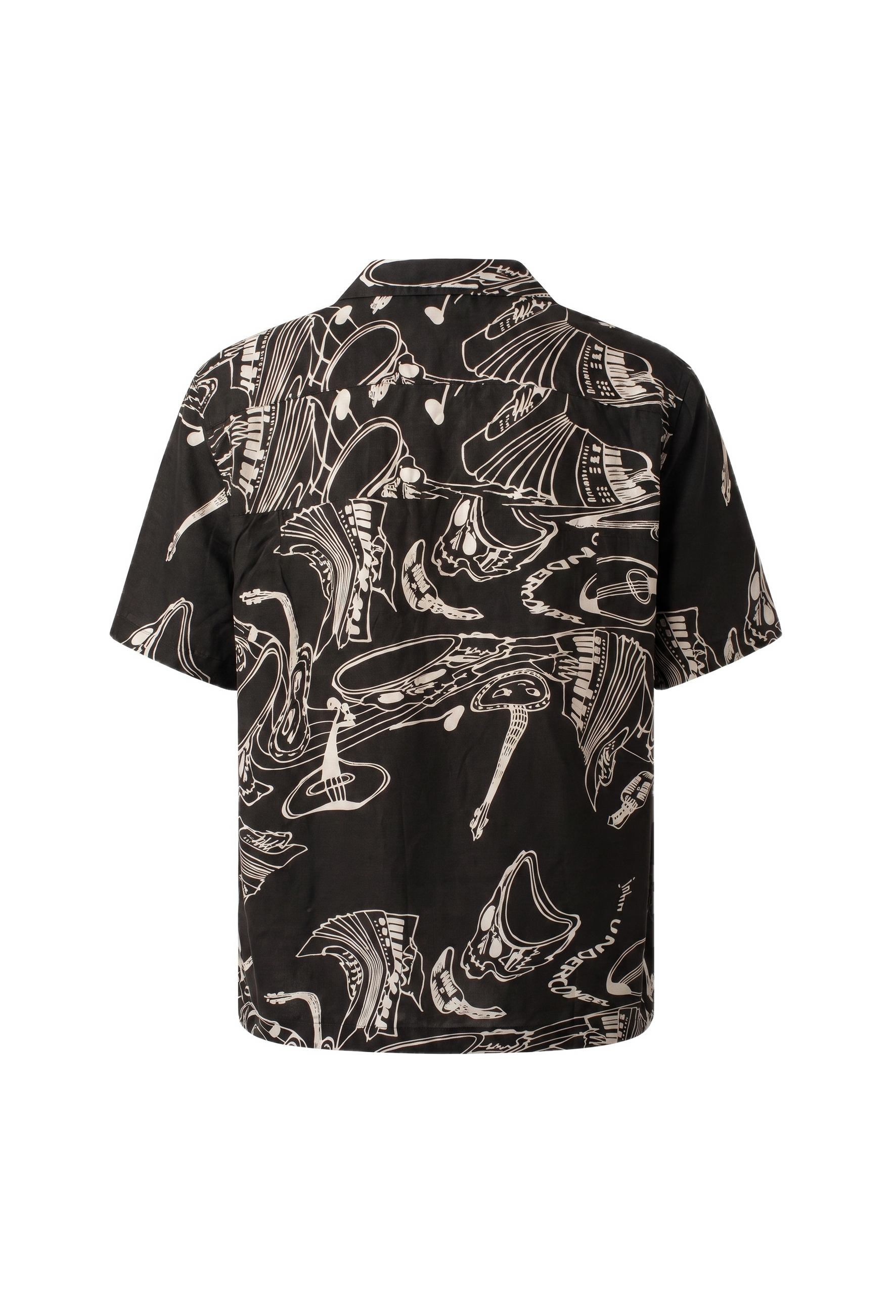 Skull and Musical Note Print Open-Collar Shirt