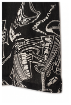 Skull and Musical Note Print Open-Collar Shirt