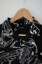 Skull and Musical Note Print Open-Collar Shirt